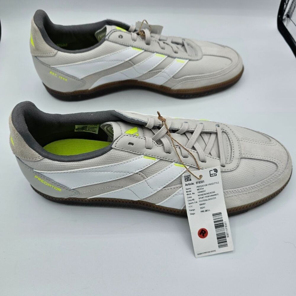 adidas Predator Freestyle Sneakers Mens 10.5 Gray White Volt Gum Sole IF8351 NEW